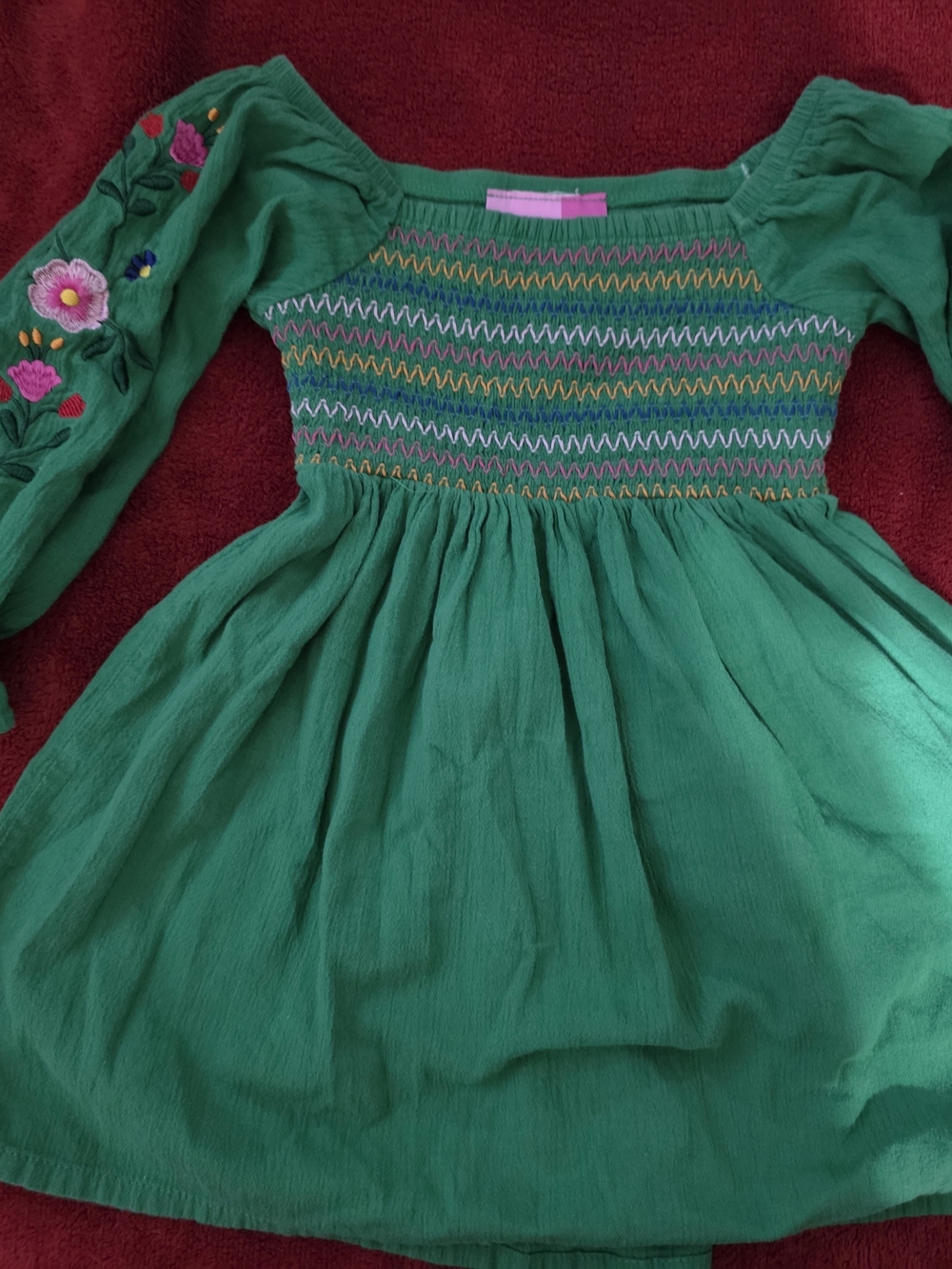 Good Lad Green Smocked Floral Sleeve Casual Dress